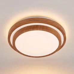 Lindby LED-loftlampe Vaako, Ø 41 cm, metal, trælook