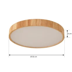 LED-loftlampe Velua, hvid/lys træ, CCT, Ø 50 cm^Lindby