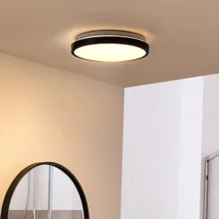 Lindby LED-loftslampe Medon Ø 29 cm sort plast IP44