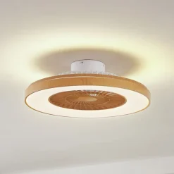 Lindby LED-loftventilator Teleo, Ø 58 cm, træfarvet, CCT