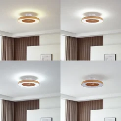 Lindby LED-loftventilator Teleo, Ø 58 cm, træfarvet, CCT