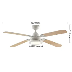 Lindby LED-loftventilator Tedric, hvid, støjsvag, Ø 133 cm