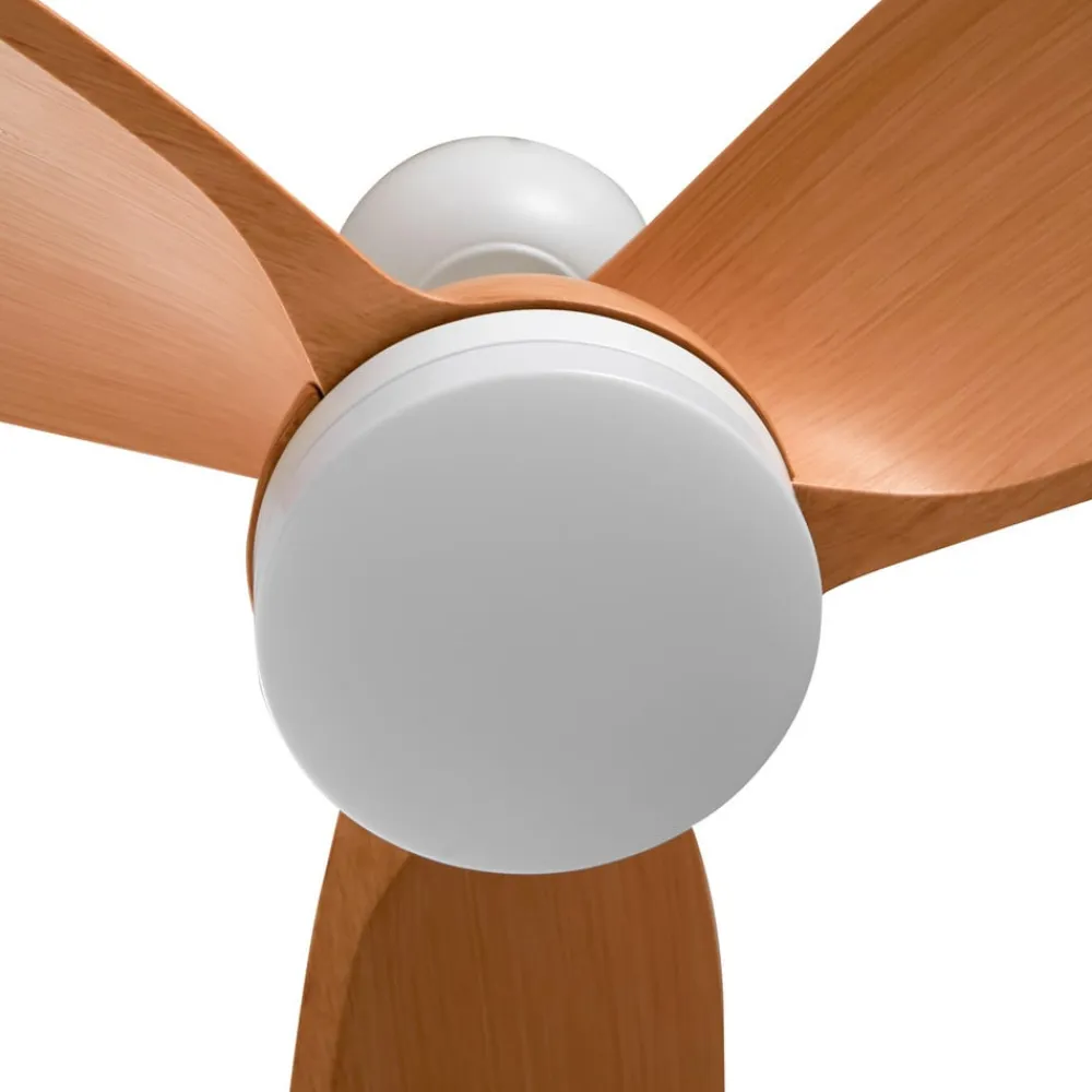 Lindby LED-loftventilator Enon, hvid/træfarvet, DC, støjsvag