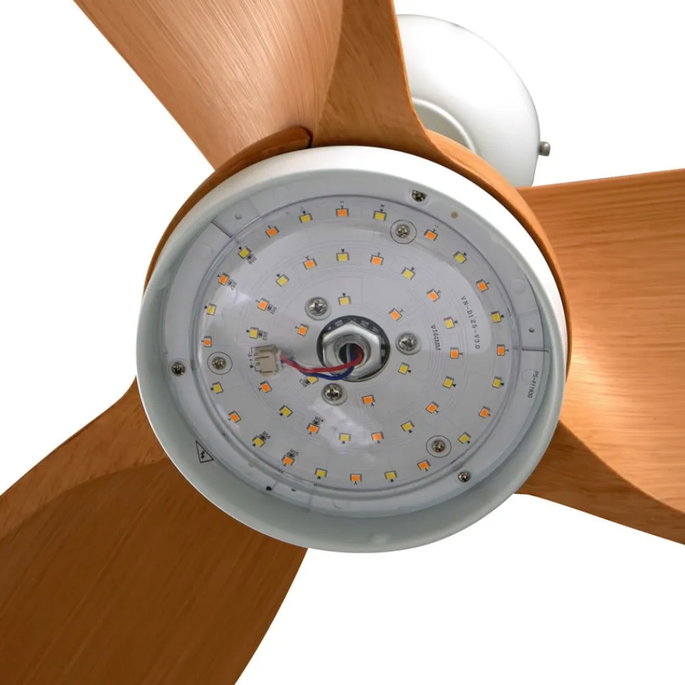 Lindby LED-loftventilator Enon, hvid/træfarvet, DC, støjsvag