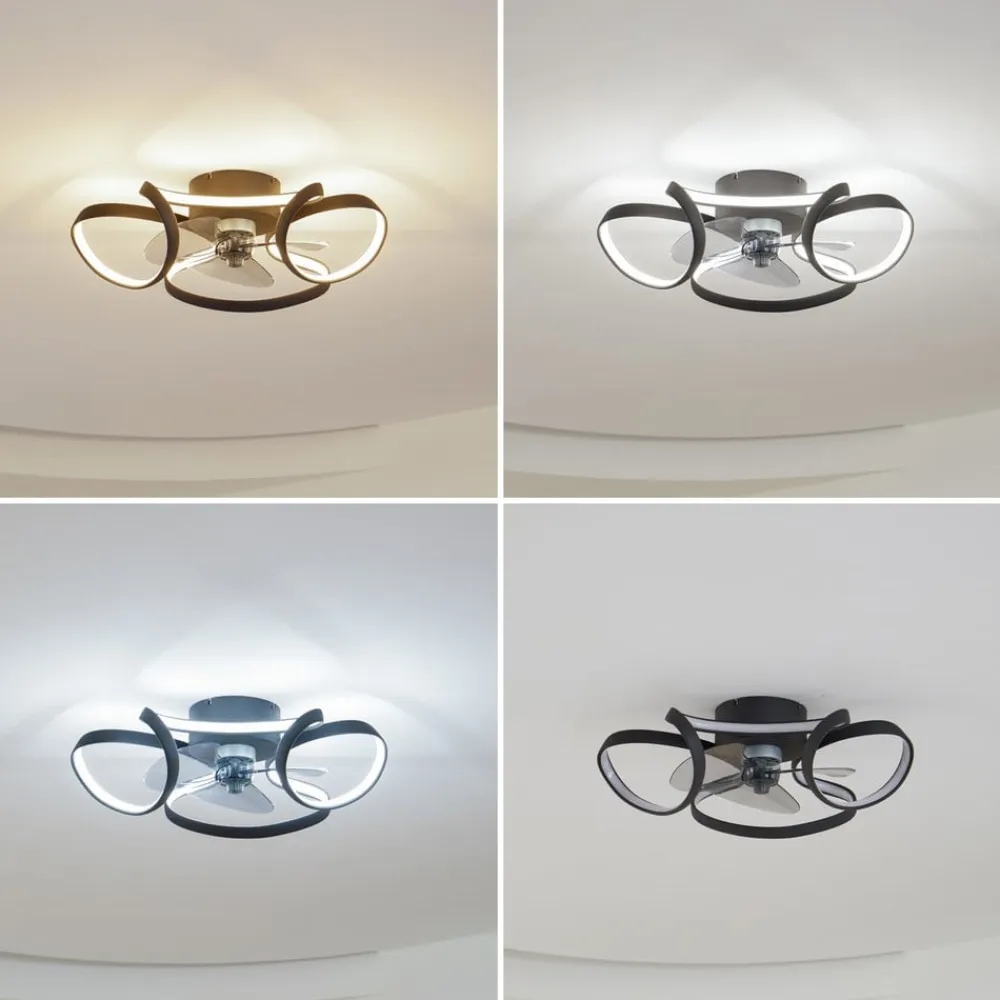 Lindby Loftventilatorer>LED-loftventilator Lomata, sort, støjsvag, Ø 23 cm