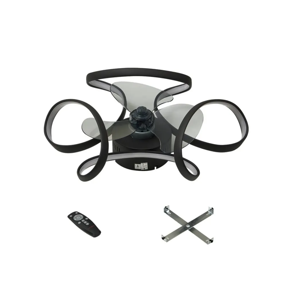 Lindby Loftventilatorer>LED-loftventilator Lomata, sort, støjsvag, Ø 23 cm