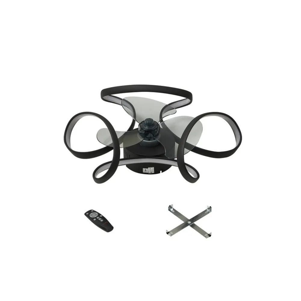 Lindby Loftventilatorer>LED-loftventilator Lomata, sort, støjsvag, Ø 23 cm