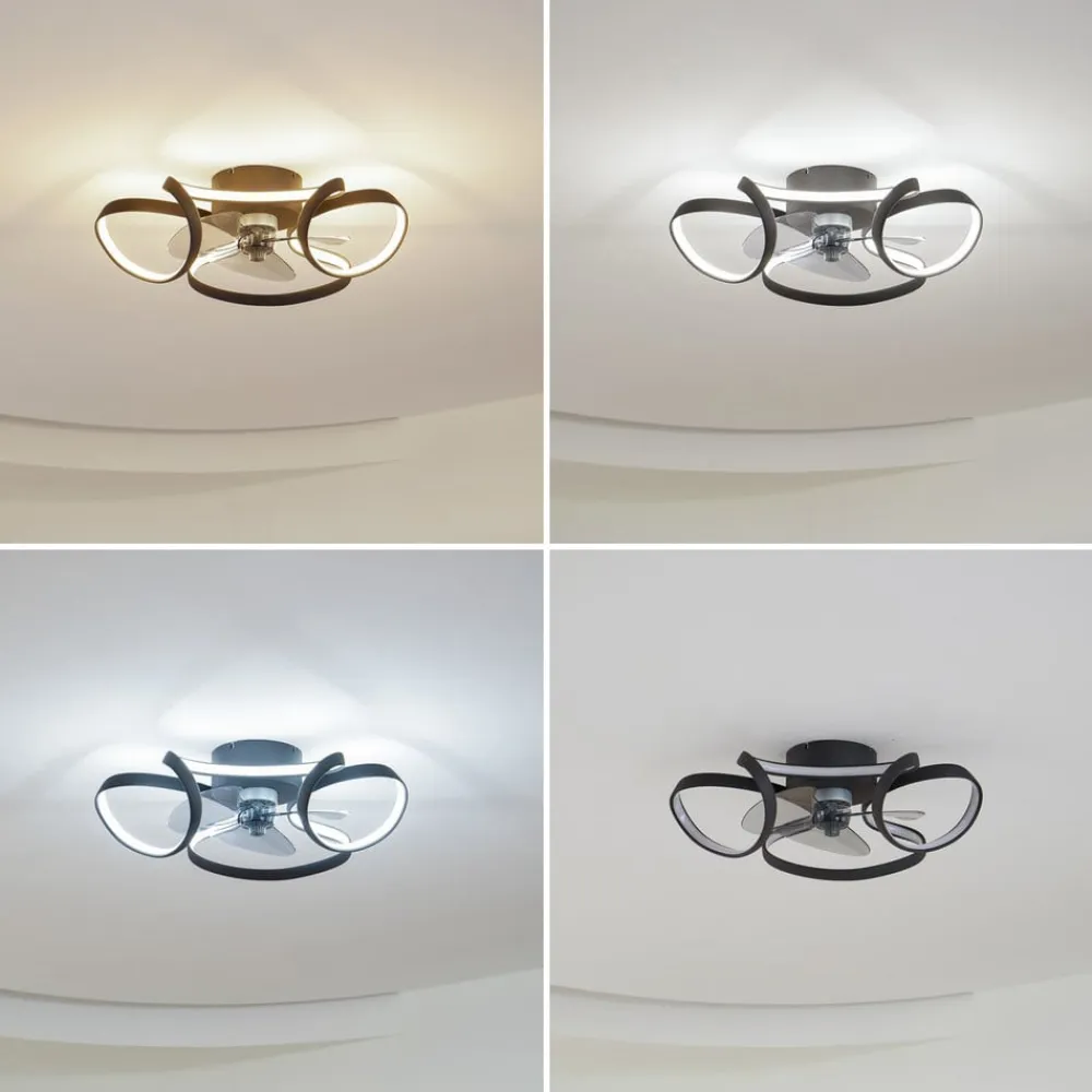 Lindby Loftventilatorer>LED-loftventilator Lomata, sort, støjsvag, Ø 23 cm