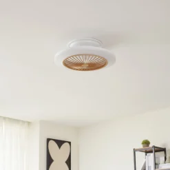 LED-loftventilator Mamuti, træfarvet, støjsvag, 55 cm^Lindby
