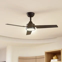 Lindby LED-loftventilator Aerallo, sort, CCT, støjsvag