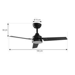 Lindby LED-loftventilator Aerallo, sort, CCT, støjsvag