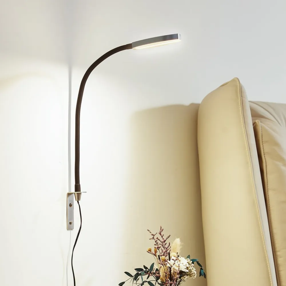 LED-læselampe Flexola, nikkel, rund, metal, stik^Lindby Discount