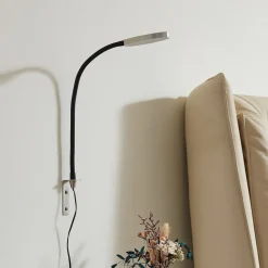 LED-læselampe Flexola, nikkel, rund, metal, stik^Lindby Discount