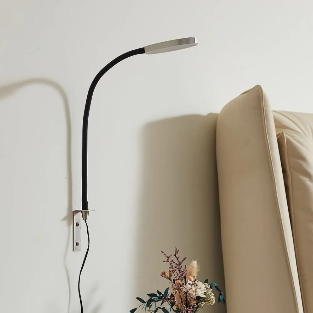 LED-læselampe Flexola, nikkel, rund, metal, stik^Lindby Discount