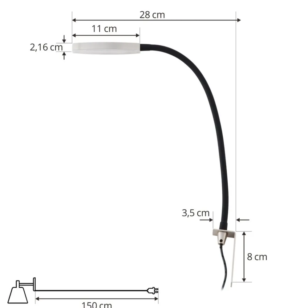 LED-læselampe Flexola, nikkel, rund, metal, stik^Lindby Discount