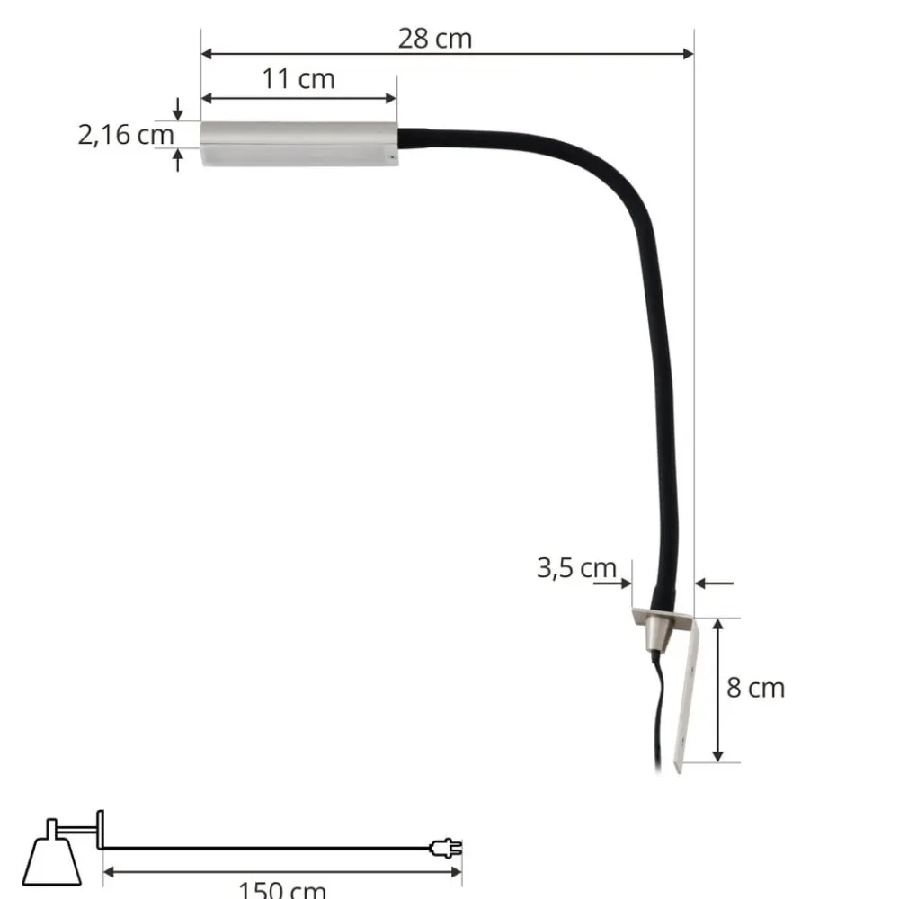 LED-læselampe Flexola, nikkel, kantet, metal, stik^Lindby Hot