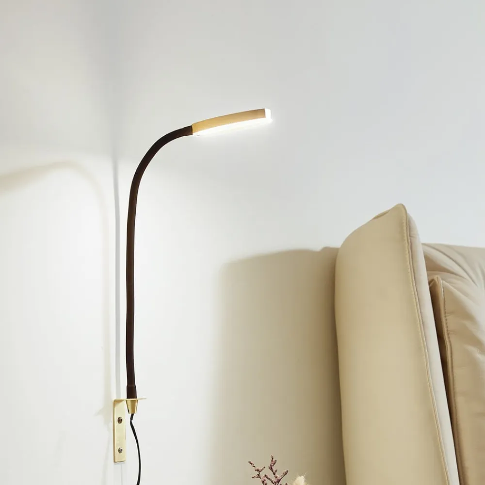 LED-læselampe Flexola, guld, rund, metal, stik^Lindby New