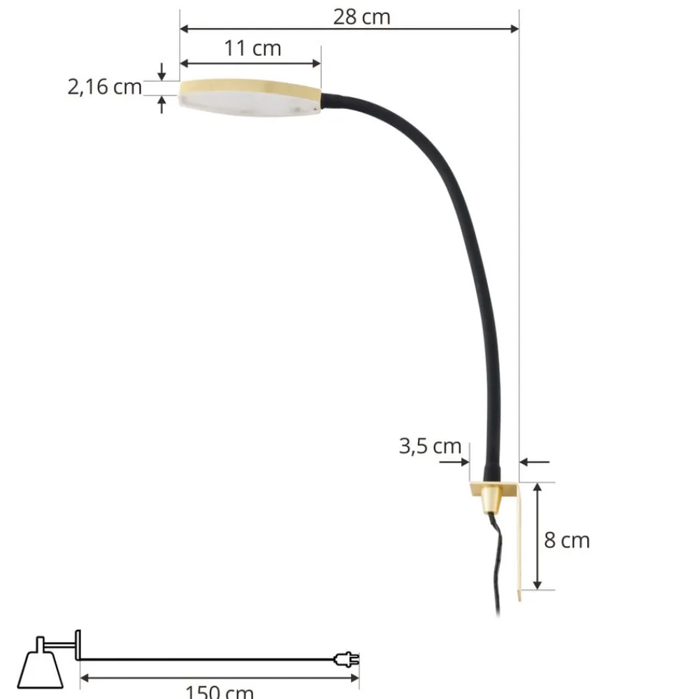 LED-læselampe Flexola, guld, rund, metal, stik^Lindby New