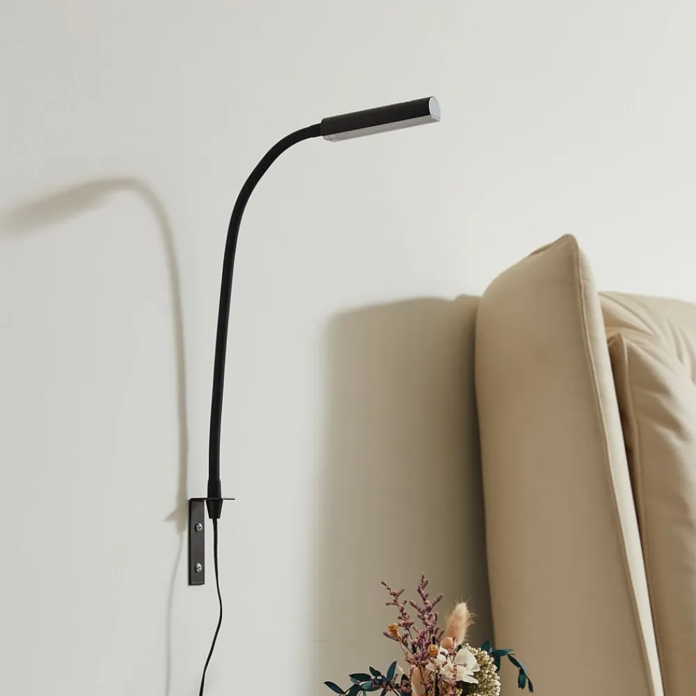 Lindby LED-læselampe Flexola, sort, kantet, stik