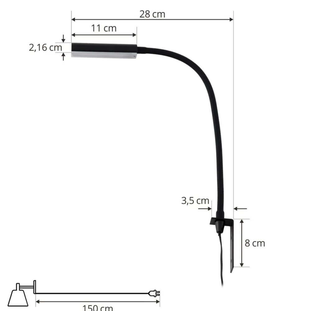 Lindby LED-læselampe Flexola, sort, kantet, stik