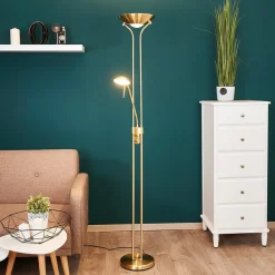 Lindby Gulvlamper|Gulvlamper>LED-læselampe Josefin, messing, læselampe, dæmpbar