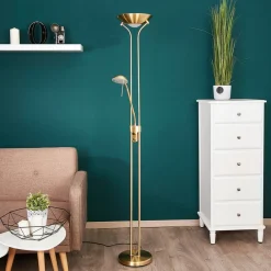 Lindby Gulvlamper|Gulvlamper>LED-læselampe Josefin, messing, læselampe, dæmpbar