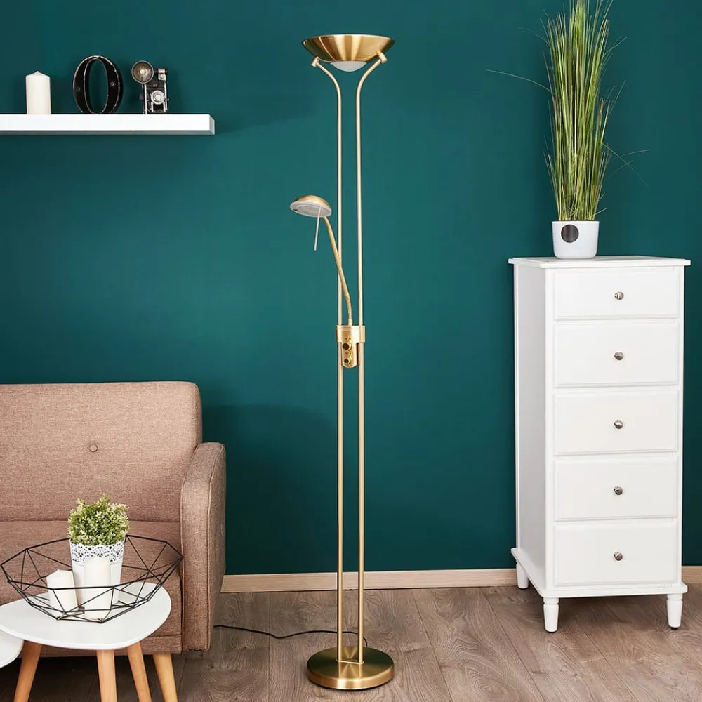 Lindby Gulvlamper|Gulvlamper>LED-læselampe Josefin, messing, læselampe, dæmpbar