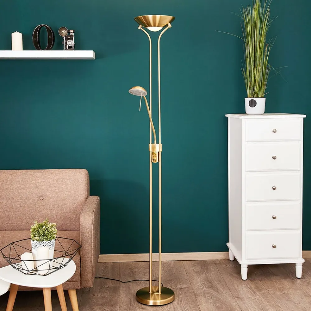 Lindby Gulvlamper|Gulvlamper>LED-læselampe Josefin, messing, læselampe, dæmpbar