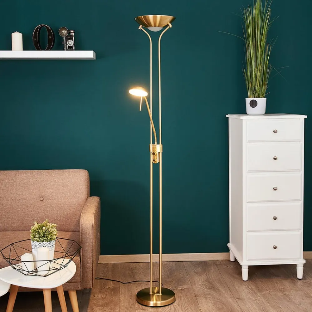 Lindby Gulvlamper|Gulvlamper>LED-læselampe Josefin, messing, læselampe, dæmpbar