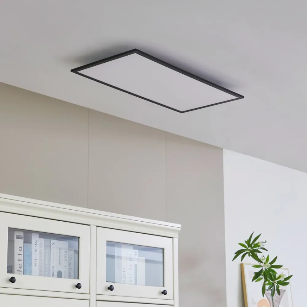 Lindby Arbejdsrum/Kontor>LED-panel Lamin, sort, 80 cm, CCT, dæmpbar, fjernbetjening