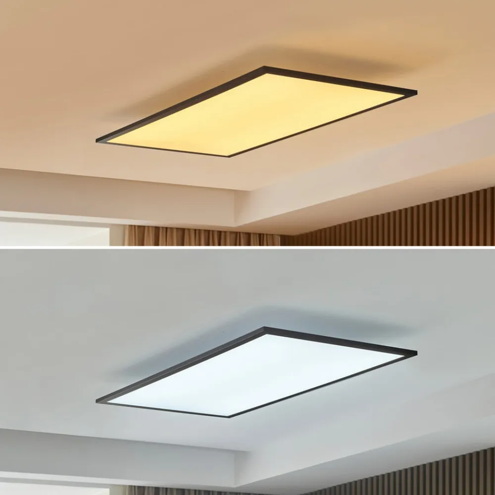 Lindby Arbejdsrum/Kontor>LED-panel Lamin, sort, 80 cm, CCT, dæmpbar, fjernbetjening