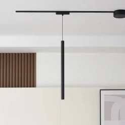 Lindby LED-pendellampe Lumaro, sort, Ø3cm,aluminium,48V,dæmpbar