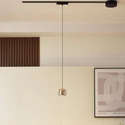 Lindby LED-pendellampe Lumaro, guld, Ø 8 cm, aluminium, 48V, dæmpbar