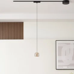 Lindby LED-pendellampe Lumaro, guld, Ø 8 cm, aluminium, 48V, dæmpbar