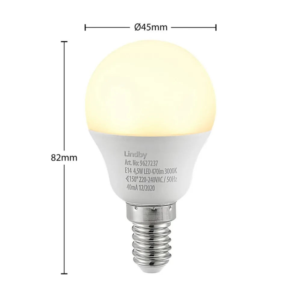 Lindby Led Pærer>LED-pære E14 G45 4,5W 3.000K opal sæt med 10 stk