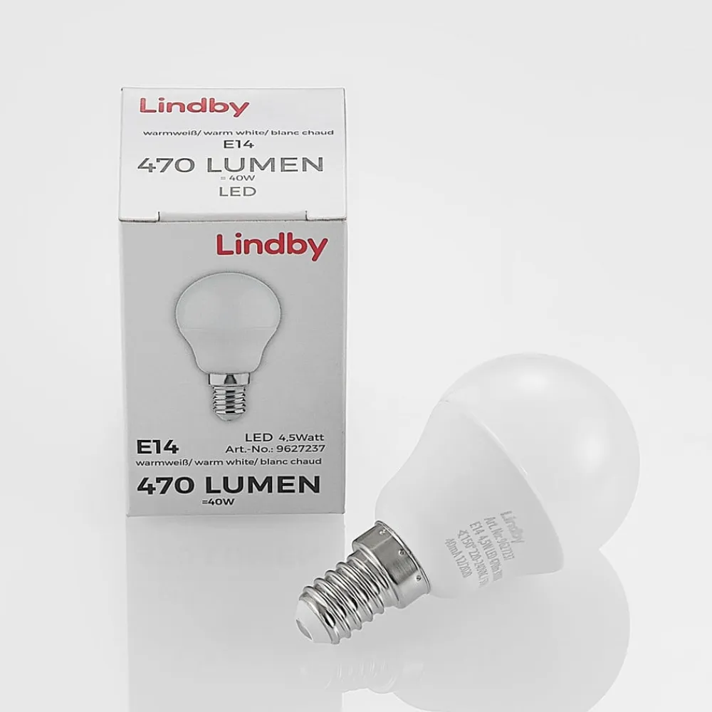 Lindby Led Pærer>LED-pære E14 G45 4,5W 3.000K opal sæt med 10 stk