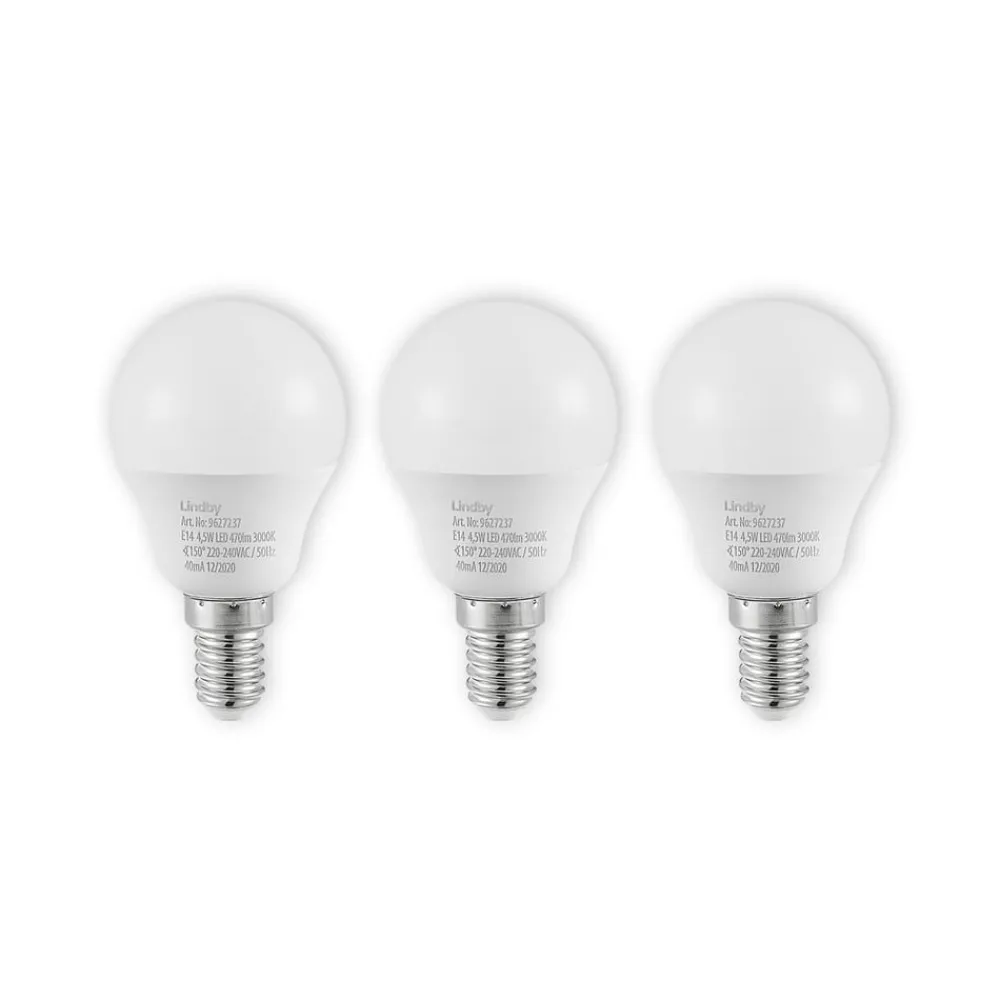 Lindby Led Pærer>LED-pære E14 G45 4,5W 3.000K opal sæt med 3 stk