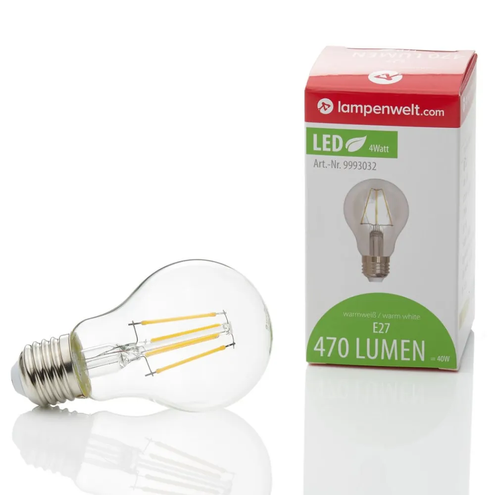 Lindby Filament Pære|Led Pærer>LED-pære, glødetråd, E27, 4W, klar, 2700K