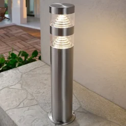 Lindby LED-sokkellampe Lanea, 40 cm, grå, stål, IP44