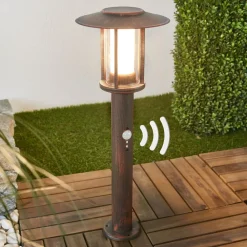 Lindby LED-sokkellampe Pavlos, 55 cm, rustfarvet, sensor