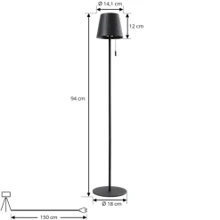 LED-solcellegulvlampe Hilario, sort, jern, genopladeligt batteri^Lindby Discount