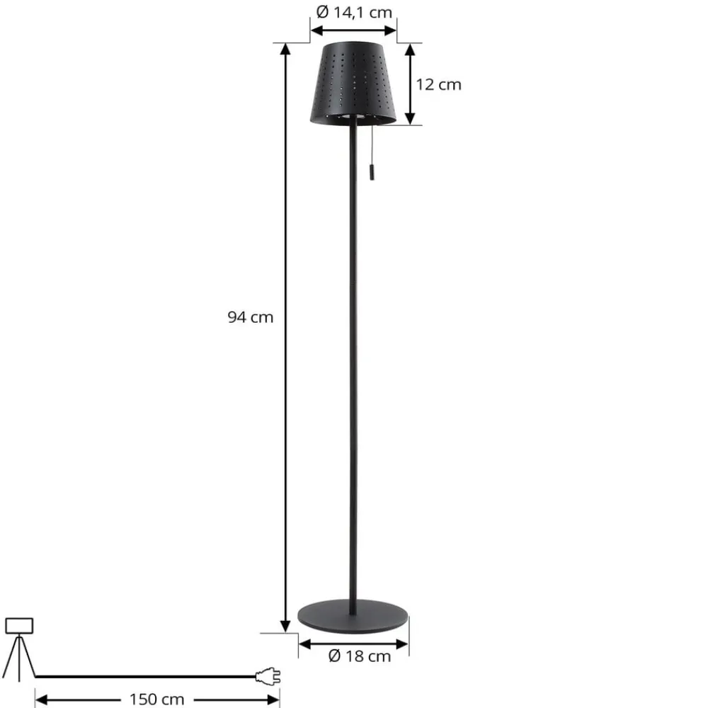 LED-solcellegulvlampe Hilario, sort, jern, genopladeligt batteri^Lindby Discount