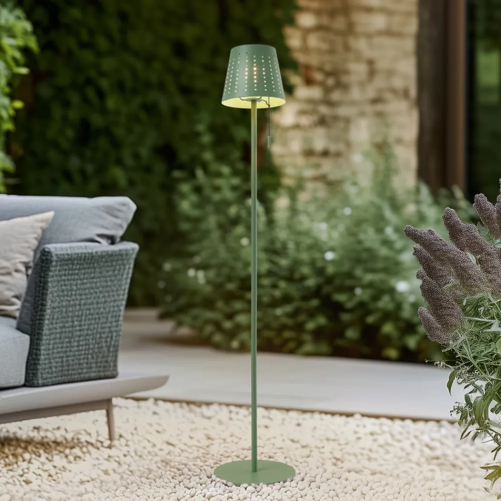 LED-solcellegulvlampe Hilario, grøn, jern, genopladeligt batteri^Lindby