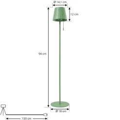 LED-solcellegulvlampe Hilario, grøn, jern, genopladeligt batteri^Lindby