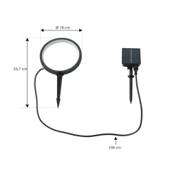 Lindby LED-solcellejordspyd Syrene, 18 cm, sort, aluminium