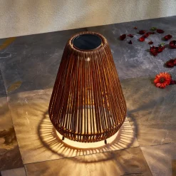 LED-solcellelampe Amaria, rattan, mørk, Ø 27 cm^Lindby Sale