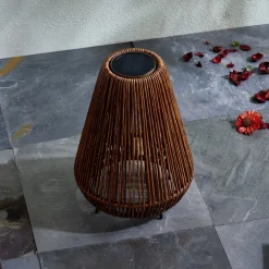 LED-solcellelampe Amaria, rattan, mørk, Ø 27 cm^Lindby Sale