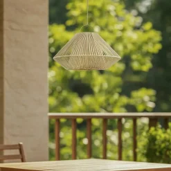 Lindby LED-solcellelampe Austas, beige, Ø 50 cm, USB, IP54