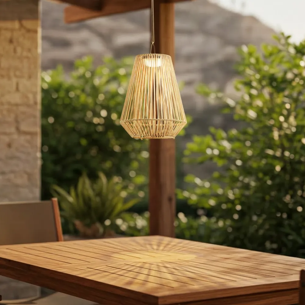 Lindby Udendørs Pendellamper|Solcellelamper>LED-solcellelampe Austas, beige, Ø 32 cm, USB, IP54