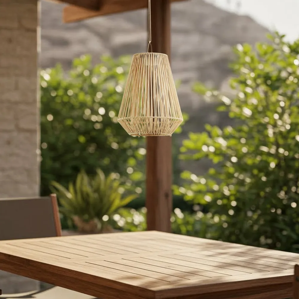 Lindby Udendørs Pendellamper|Solcellelamper>LED-solcellelampe Austas, beige, Ø 32 cm, USB, IP54